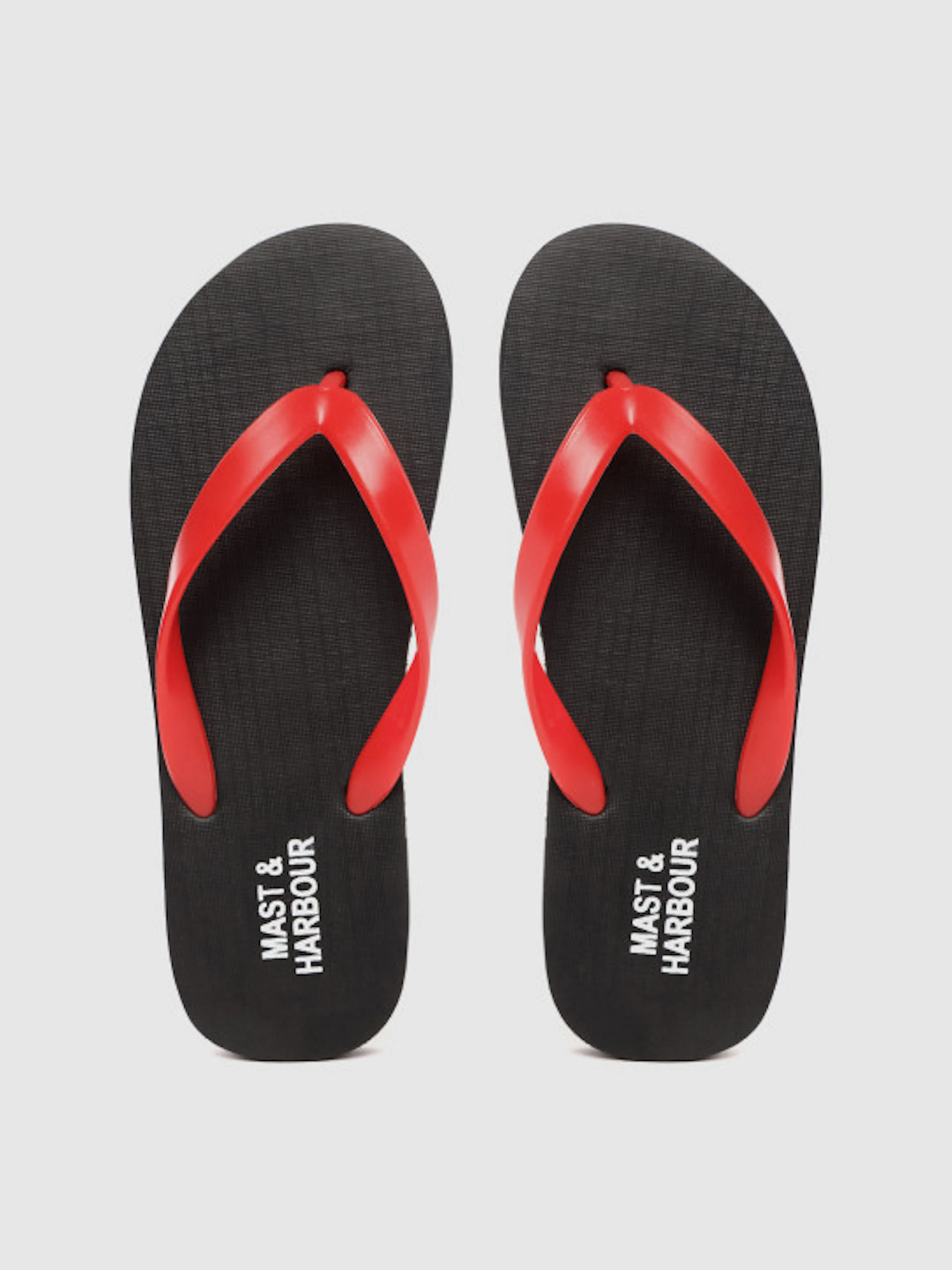 Mast & Harbour Men Red & Black Solid Thong Flip-Flops