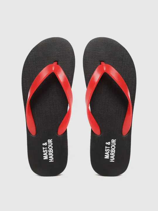 Mast & Harbour Men Red & Black Solid Thong Flip-Flops