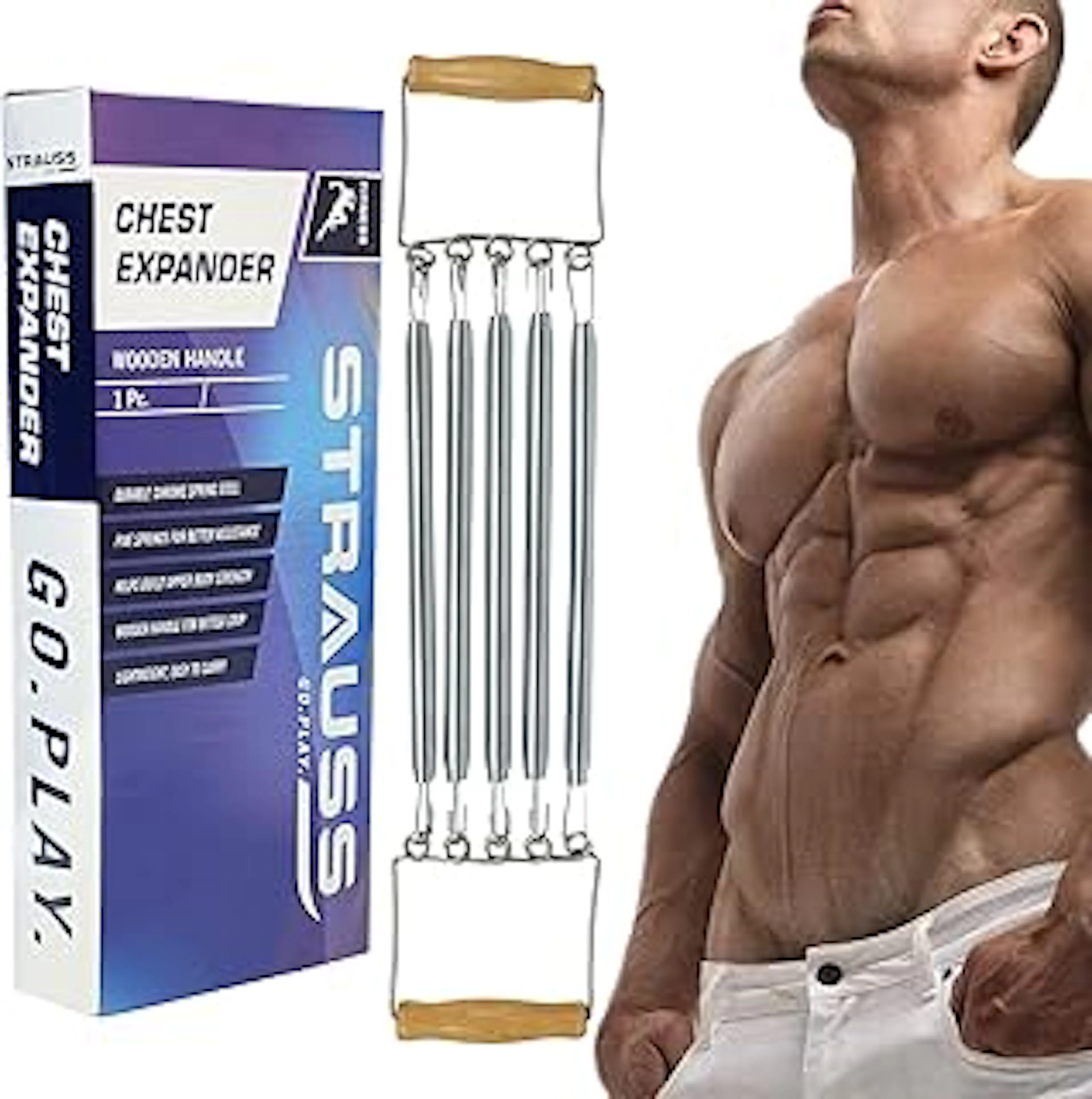 Strauss Chest Expander with 5 Springs | Adjustable Steel Springs with Steel Chrome Plating for Increased Resistance | Multi-Function, Lightweight, Portable & Compact