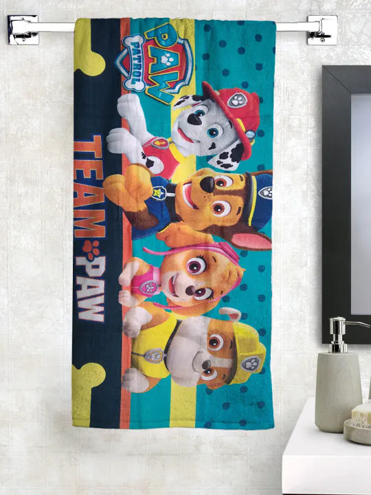 Athom Trendz Blue & Orange Team Paw Printed Cotton 350 GSM Bath Towel