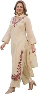 ANNI DESIGNERKurta Sets for Women Viscose Blend Embroidered | Kurta Palazzo Dupatta Set | Designer Kurti Set for Women | V Neck Full Sleeve Ethnic Suit | Indian Kurta Outfit with Palazzo Pants