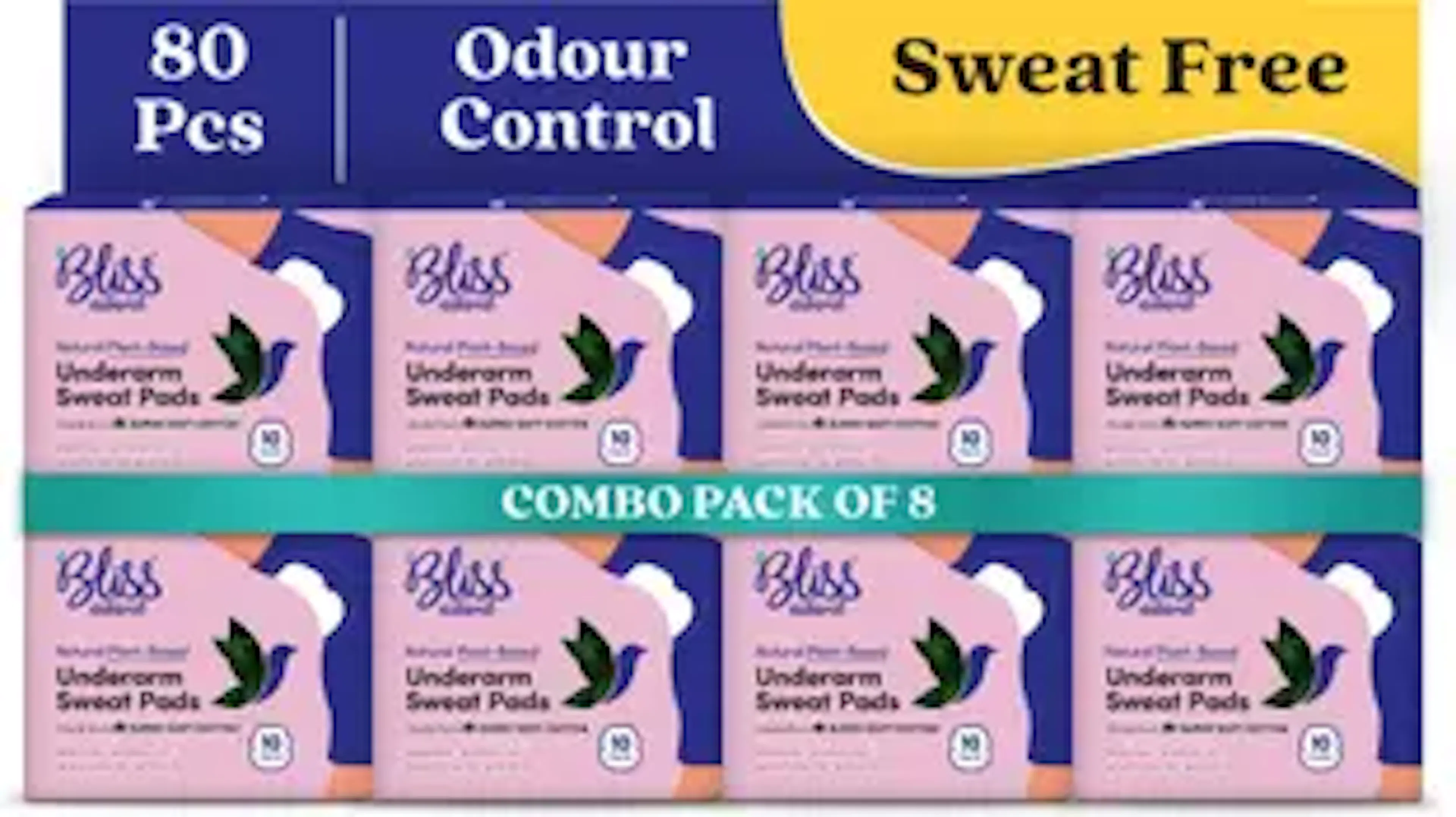 BlissNatural Underarm Sweat Pads for Women | Combo Pack | Pack of 80 | Odour & Sweat Control Sweat Pads