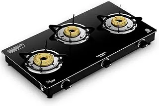 Crompton FlameStar 3 Burner Glass Top LPG Gas Stove | 1 Jumbo & 2 Medium Brass Burner | Max Space | Easy Cleaning | Toughened Glass | Tri Pin Burners | 2 Year Manufacturer's Warranty