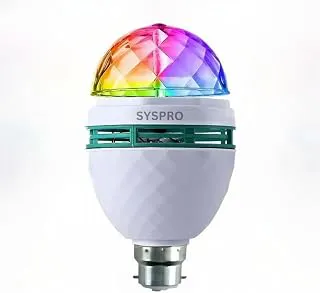 SYSPRO 360 Degree Led Decorative Crystal Disco Lamp Light - All Side Rotating Bulb Magic Led Light for Party, Home, Diwali, Festival Decoration - Multicolor Bulb