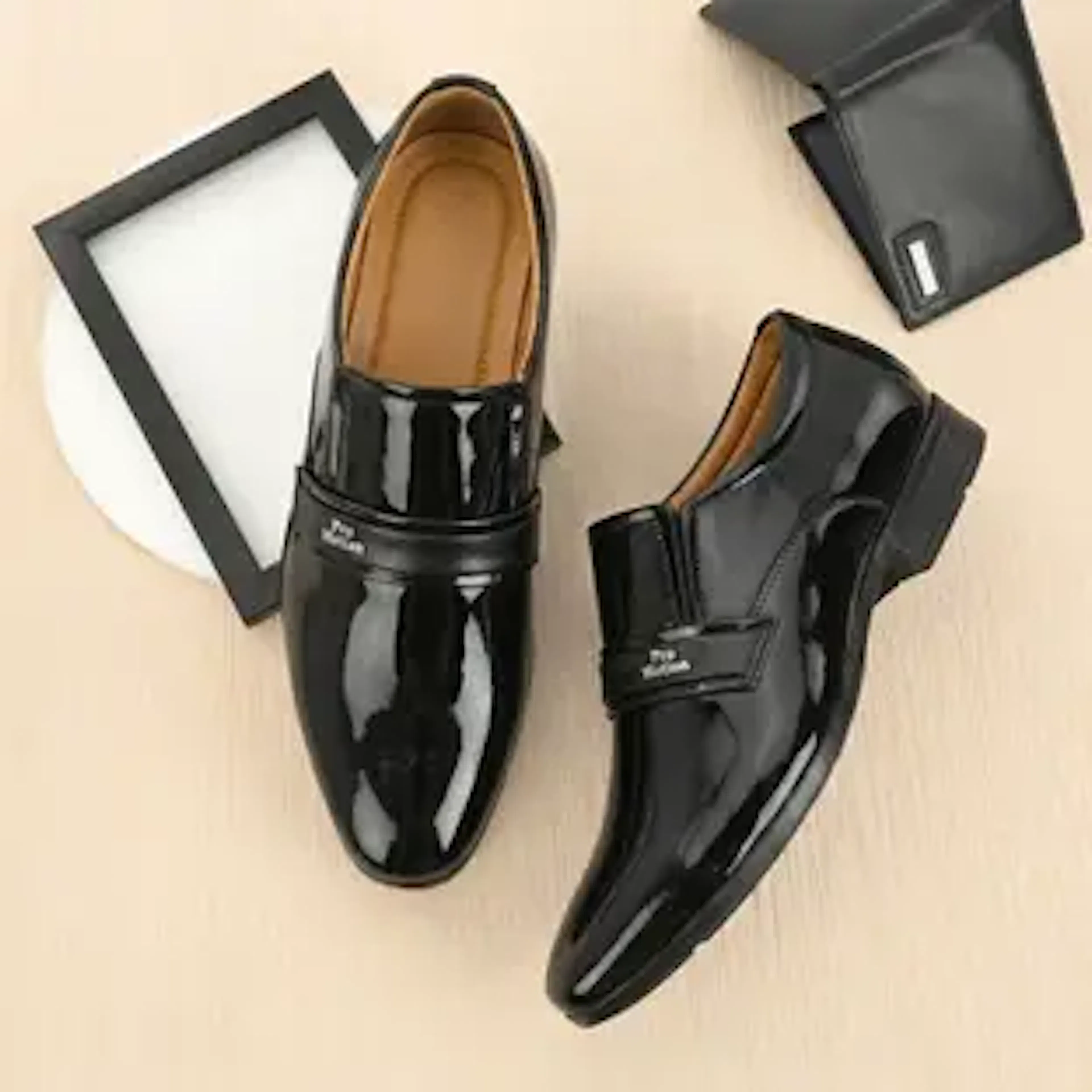 Shoe Island Patent Leatherette Black Slip-On Office Party Ethnic Wear Formal Shoes For Men Slip On For Men