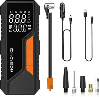 Zebronics, Portable Tyre Inflator, Wired and Wireless, 150 PSI Turbo Inflation, Digital Display, 6000 mAh Rechargeable Battery, Type-C & 12V Support, Power Bank, SOS Light, Multi Nozzles (19TI6A)