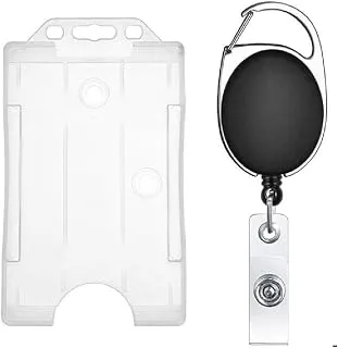 FEDUS Oval Badge YoYo Clip with ID Card Retractable Holder (Black) Pack of 1