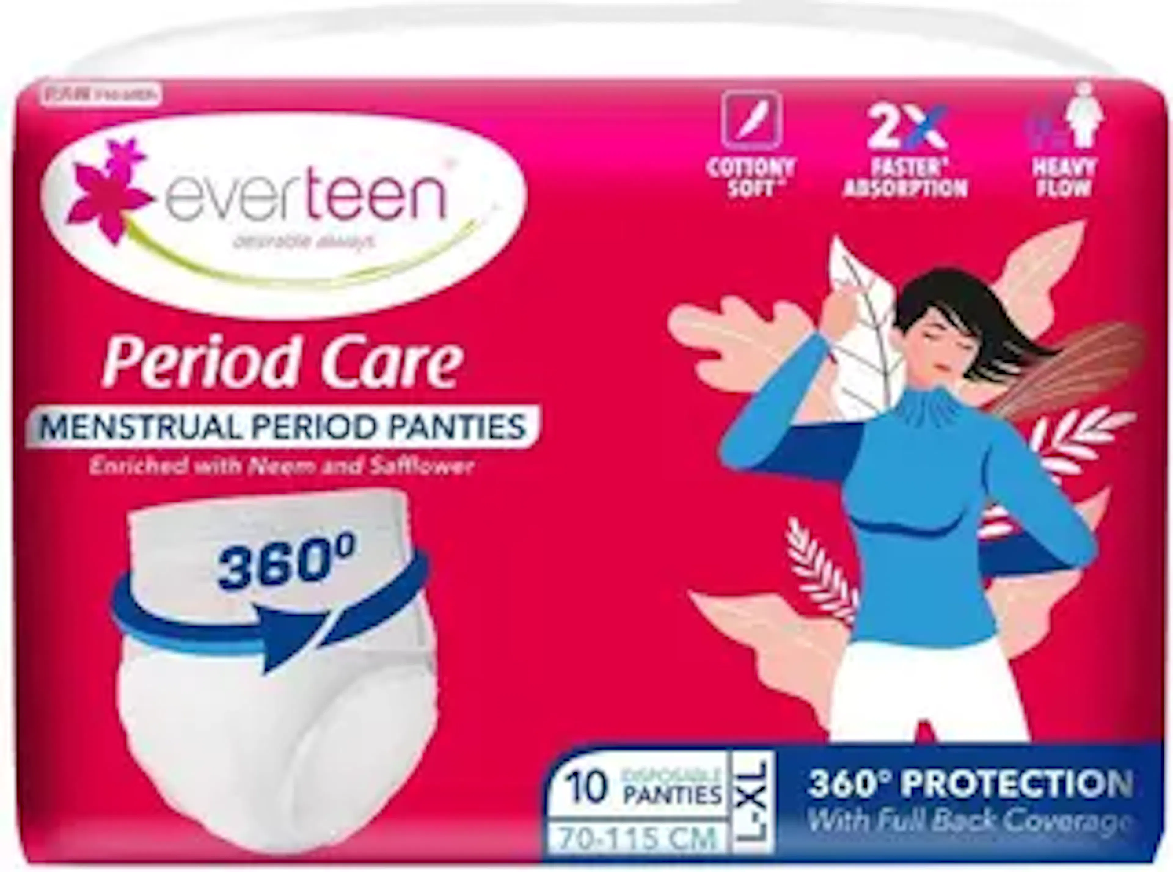 everteen Disposable Menstrual Period Panties12 Hr Leak Proof L-XL(Pack of 10) Sanitary Pad