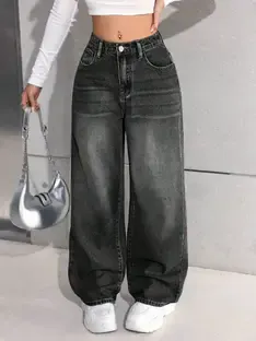 FabZora Wide Leg Women Black Jeans