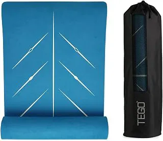 TEGO Core Yoga Mat (Teal Gold) | 8mm Ultra-Cushioned TPE Mat with Posture Reference Lines | Antimicrobial, Non-Slip, Lightweight & Portable with Carry Bag | Beginner-friendly Yoga Mat | 72/78 x 26” | Joint-Friendly Mat