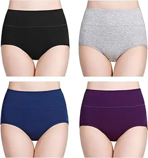 DIVING DEEPWomen's Briefs, 4 Pack, High Waisted Underwear, Comfortable Cotton Panties