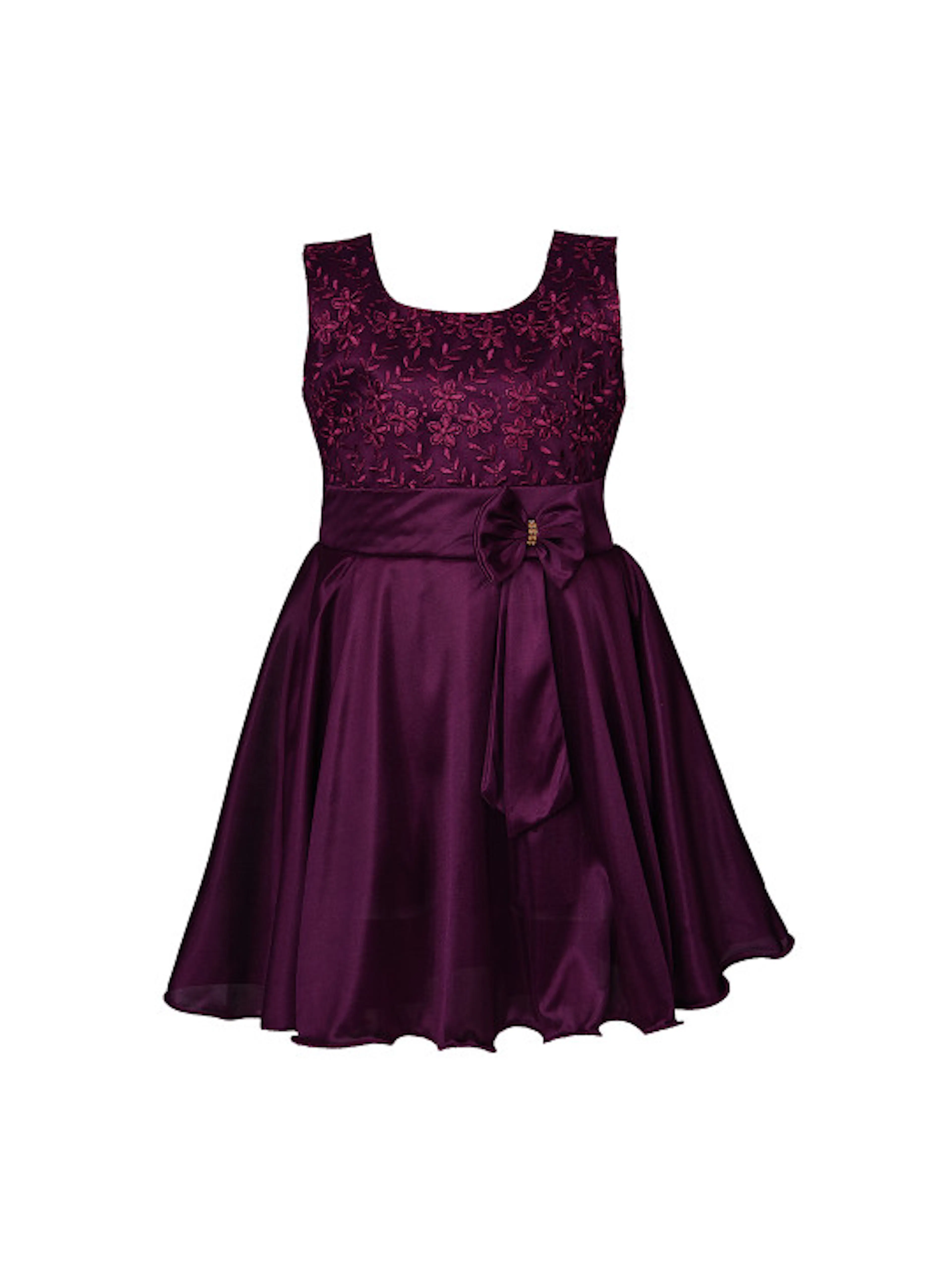 Wish Karo Girls Maroon Solid Fit and Flare Dress