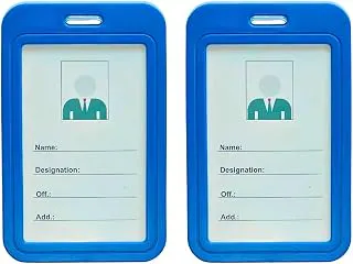 ID Card Holder | Dual-Sided Vertical Badge Holder | Polycarbonate, 54x86mm | Water Resistant | Dual Body Design | for Office, School, Colleges and Credit Cards (2, Blue)