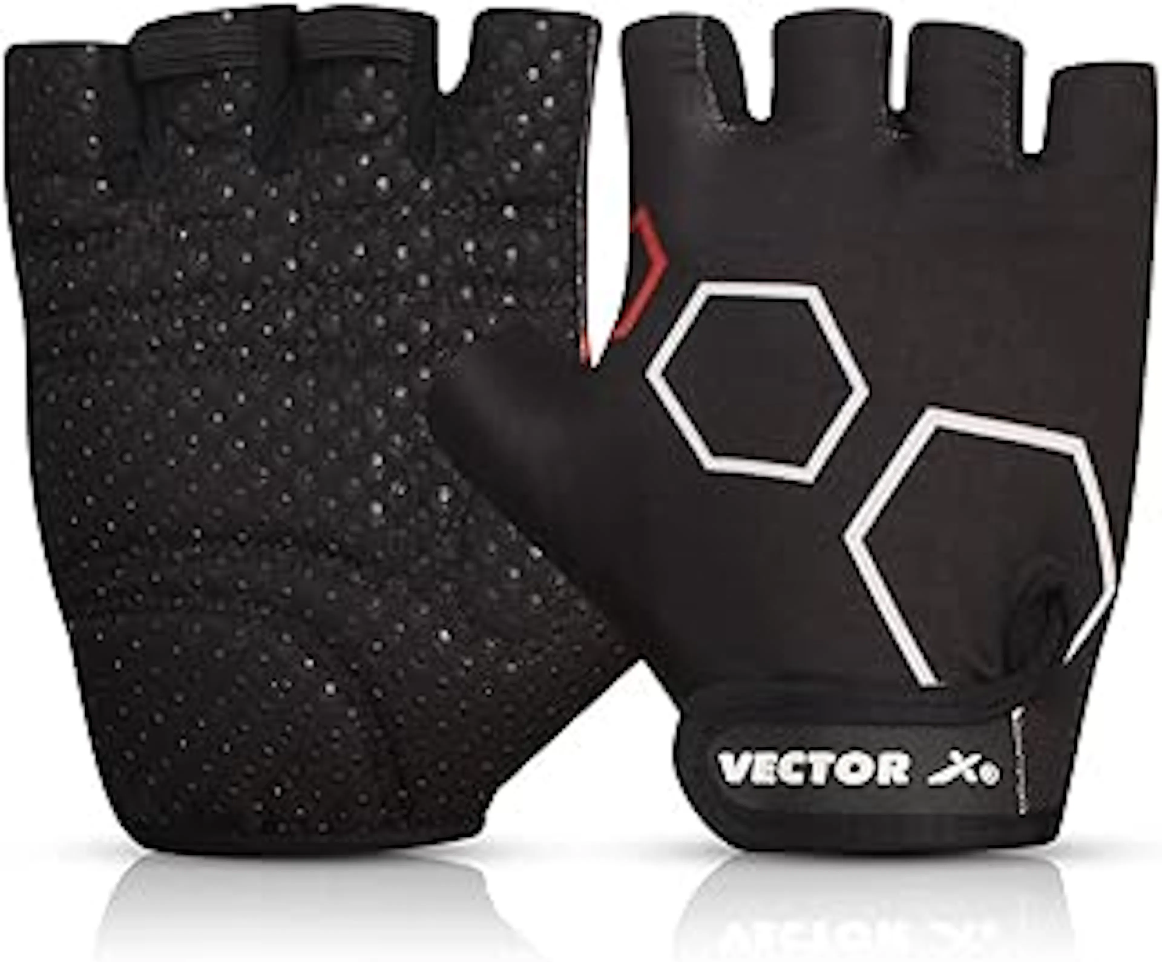Vector X VX-300 Gym Fitness Fingerless Gloves for Men Women Sports Practice Gloves with Wrist Support Accessories (Medium Size) (Black)