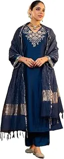 KLOSIAWomen Embroidery Solid Straight Kurta and Pant Set with Dupatta
