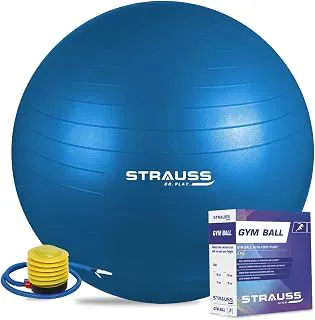 STRAUSS Anti-Burst Rubber Gym Ball with Free Foot Pump | Round Shape Swiss Ball for Exercise, Workout, Yoga, Pregnancy, Birthing, Balance & Stability, 85 cm, (Blue)