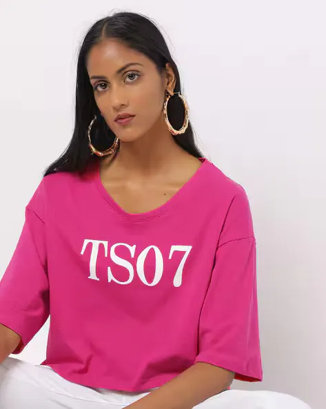 Brand Print Boxy Crop Top