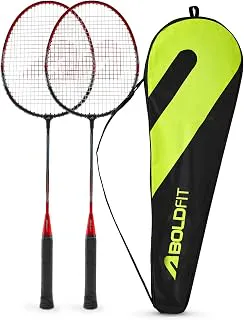 Boldfit Badminton Rackets Aluminium Badminton Racket with Full Cover Bag Standard Shuttle Bat Match Shuttle Bats Lightweight Badminton Shuttle Bat Aeroflex - Red Pack of 2