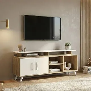 Zerry Engineered Wood TV Entertainment Unit Set Top Box Stand/TV Cabinet Panel with Shelves for Books & Décor Display Unit Bed Living Room Upto 55 Inches - DIY (Light Oak & White)