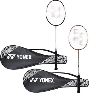 YONEX ZR 100 Light Aluminium Badminton Racquet with Full Cover (Black & Black, Made in India) Set of 2