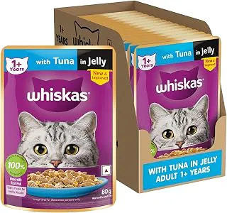 Whiskas Wet Cat Food for Adult Cats (1+Years), Tuna in Jelly Flavour, 80g (Pack of 14)