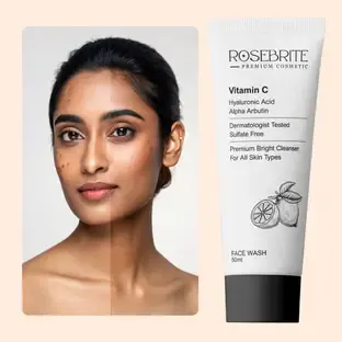 RoseBrite Gentle Vitamin C with Ferulic Acid & Blueberry Extract, combats pigmentation, hydrates, and rejuvenates tired, dull skin. Face Wash