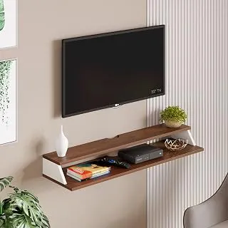 BLUEWUD Maisy Large Engineering Wood Wall Mount TV Entertainment Unit Set Top Box Stand/TV Cabinet Panel with Shelves for Books & Décor Display Unit Standard Upto 50 Inches (Brown Maple & White)