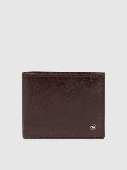 Louis Philippe Men Brown Textured Two Fold Leather Wallet