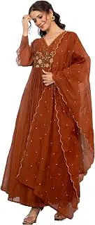 NermosaWomen Embroidery Solid Anarkali Kurta and Pant Set with Dupatta
