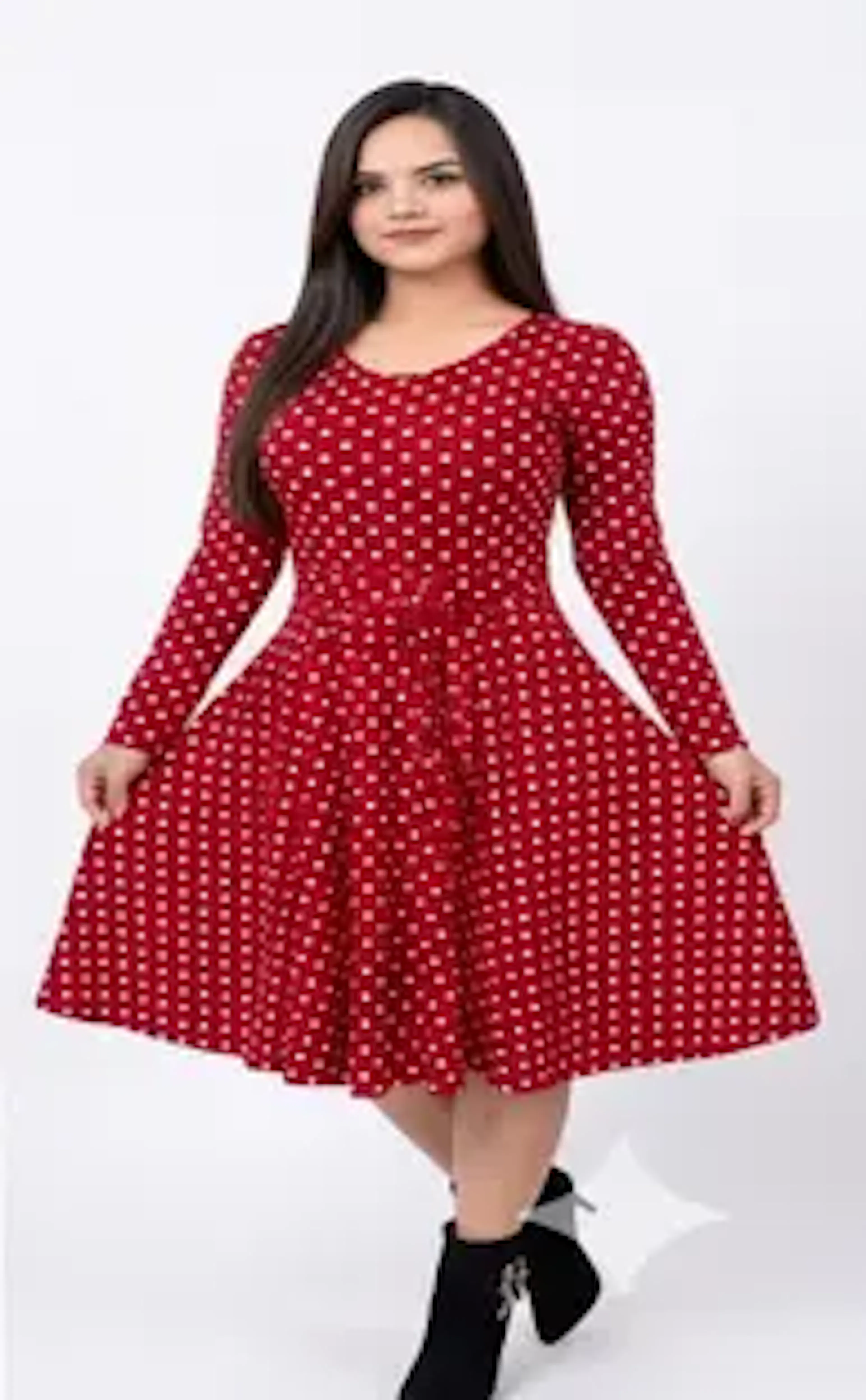 ALTAMASSH Women Fit and Flare Red Knee Length Dress