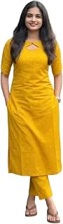 ANNI DESIGNERWomen's Viscose Straight Printed Kurta with Pant | Ethnic Indian Kurta Set | Round Neck Keyhole Design | Elbow Sleeve Traditional Dress | Office Occasion Outfit
