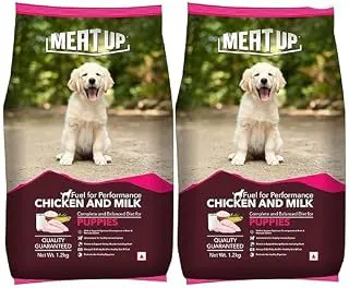 Meat Up Puppy Dry Dog Food 2.4kg Pack (1.2kg + 1.2kg) | Chicken & Milk Flavour | Supports Growth | Highly Palatable & Easily Digestible