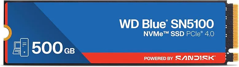 Western Digital WD Blue SN5100 NVMe 500GB, Upto 6600MB/s R, 5Y Warranty, PCIe Gen 4 NVMe M.2 (2280), Internal Solid State Drive (SSD) (WDS500G5B0E-00CPE0)