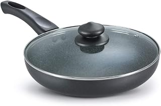Prestige Non-Stick Omega Deluxe Granite Fry Pan with Lid | 26 Centimetre | Black | Induction Base | 5 Layer Non-Stick Cookware | Dishwasher Compatible Aluminium