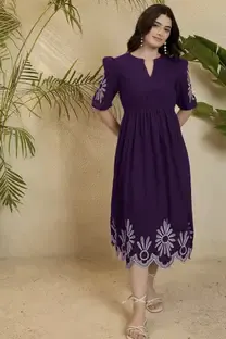 Attends Women Fit and Flare Purple Midi/Calf Length Dress