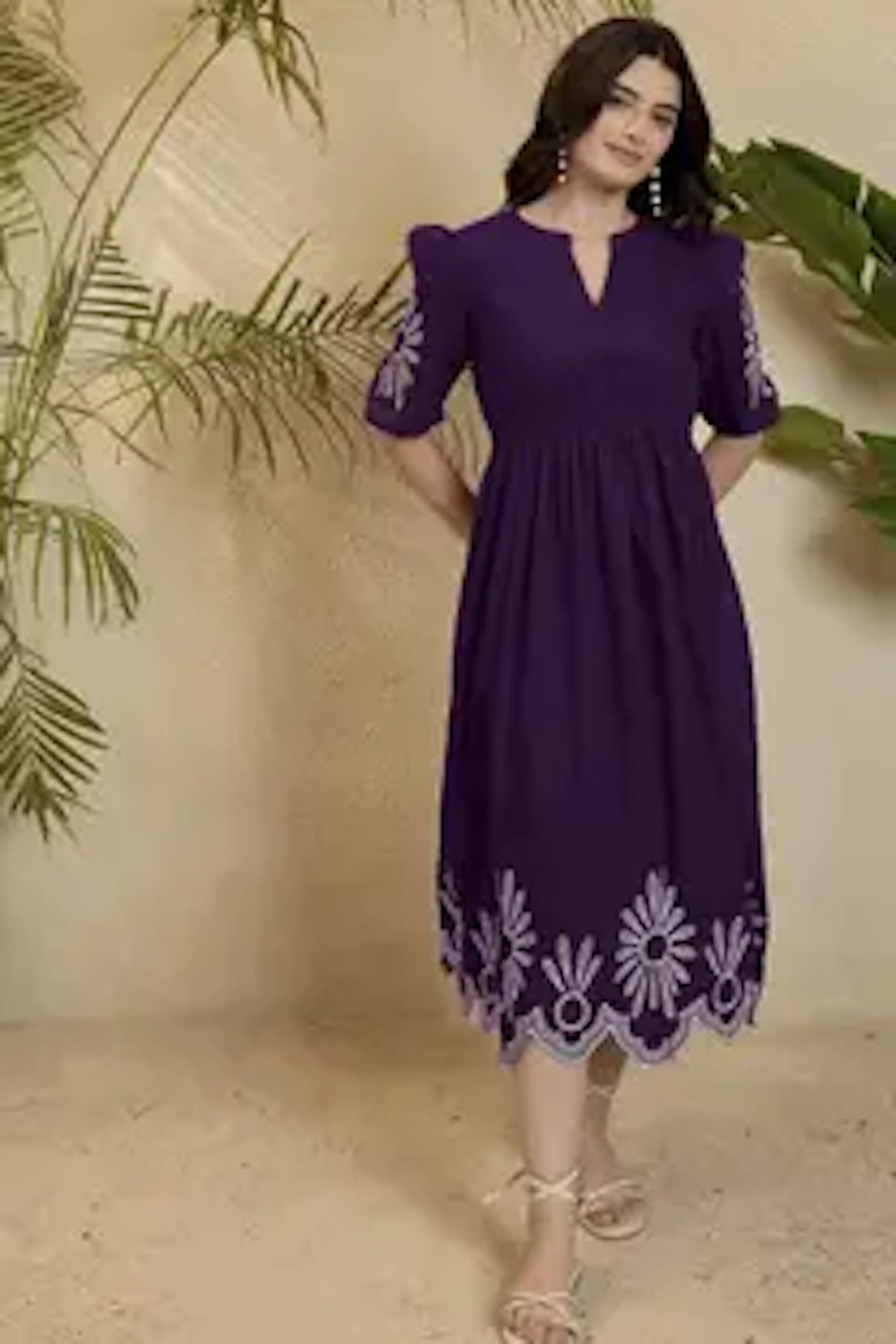 Attends Women Fit and Flare Purple Midi/Calf Length Dress