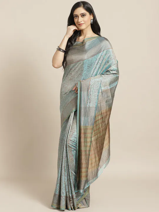 Saree mall Sea Green & Brown Printed Saree