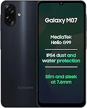 Samsung Galaxy M07 Mobile (Black, 4GB RAM, 64GB Storage) | MediaTek Helio G99 | AnTuTu 624K | IP54| 50MP Camera | 7.6mm Slim | 5000mAh Battery | 25W Fast Charging | 6 Gen OS Upgrades | Without Charger
