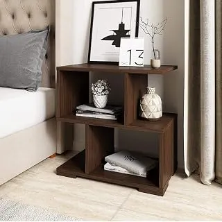 Wooden Bedside Table for Bedroom | Modern Side Table for Living Room | Small Nightstand/End Table with Open Shelf | Compact Table for Home (Brown,)