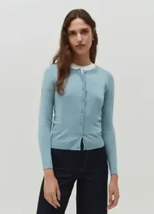 OVS Solid Round Neck Casual Women Blue Sweater