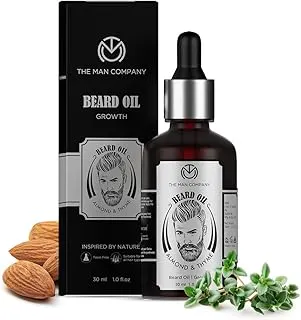 The Man CompanyBeard Oil for Growing Beard Faster with Almond & Thyme, NATURAL, Best Beard Growth Oil for Man, Nourishes & Strengthens Uneven Patchy Beard - 30ML | Nourishing, Beard Growth