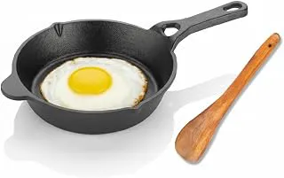 Lifelong Cast Iron Fry Pan 6 Inch with Wooden Spatula | Induction Friendly | Non-Stick Pre-Seasoned 100% Toxin & Teflon Free & Durable | Skillet for Cooking, Searing, Sautéing, & Frying (LLCIFP006) Cast Iron