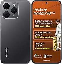 realme NARZO 90 5G (Carbon Black,8GB+128GB) | 7000mAh Biggest Battery | 60W Fastest Charging | 50MP Front & Rear AI Cameras | 4000nits Brightest Display | AI Assist | IP69 Dust & Water Resistance