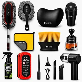 10 PCS Car Cleaning Kit Combo with Portable Car Vacuum Cleaner | Car Memory Foam Pillow with Car Dustbin, Detailing Brush, Microfiber Cloth, Anti Fog Spray, Oil Film Brush SUVs Car Kit (Large 10 Pack)