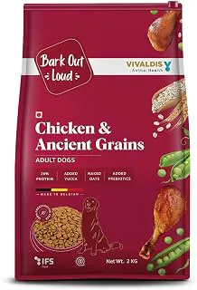 Bark Out Loud Adult Dry Dog Food, Chicken & Ancient Grains | Low Grain Dry Dog Food for Medium & Large Breeds | High Protein Kibbles with Prebiotics, Super Herbs, Antioxidants & Fibre 2 kg | Low Grain, Antioxidants Fibre, Prebiotics & Super Herbs