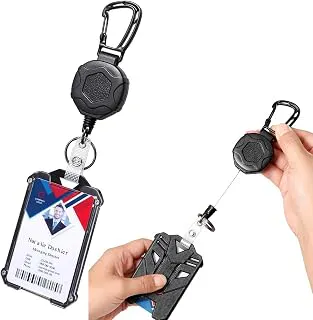 Sumiko Retractable Keychain with ID Card Holder Badge Holder, Heavy Duty Carabiner Keychain with 31.5" Retractable Metal Reel Multitool Carabiner Anti-Lost Key Chain Holder