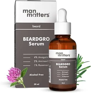 Man MattersBeardGro Beard Growth Serum for Men 30ml | 4% Anagain, 2% Aminexil, 1% Rosemary | Reduces Patchy Beard, Promotes Thicker Beard Growth | Lightweight and Fast Absorption
