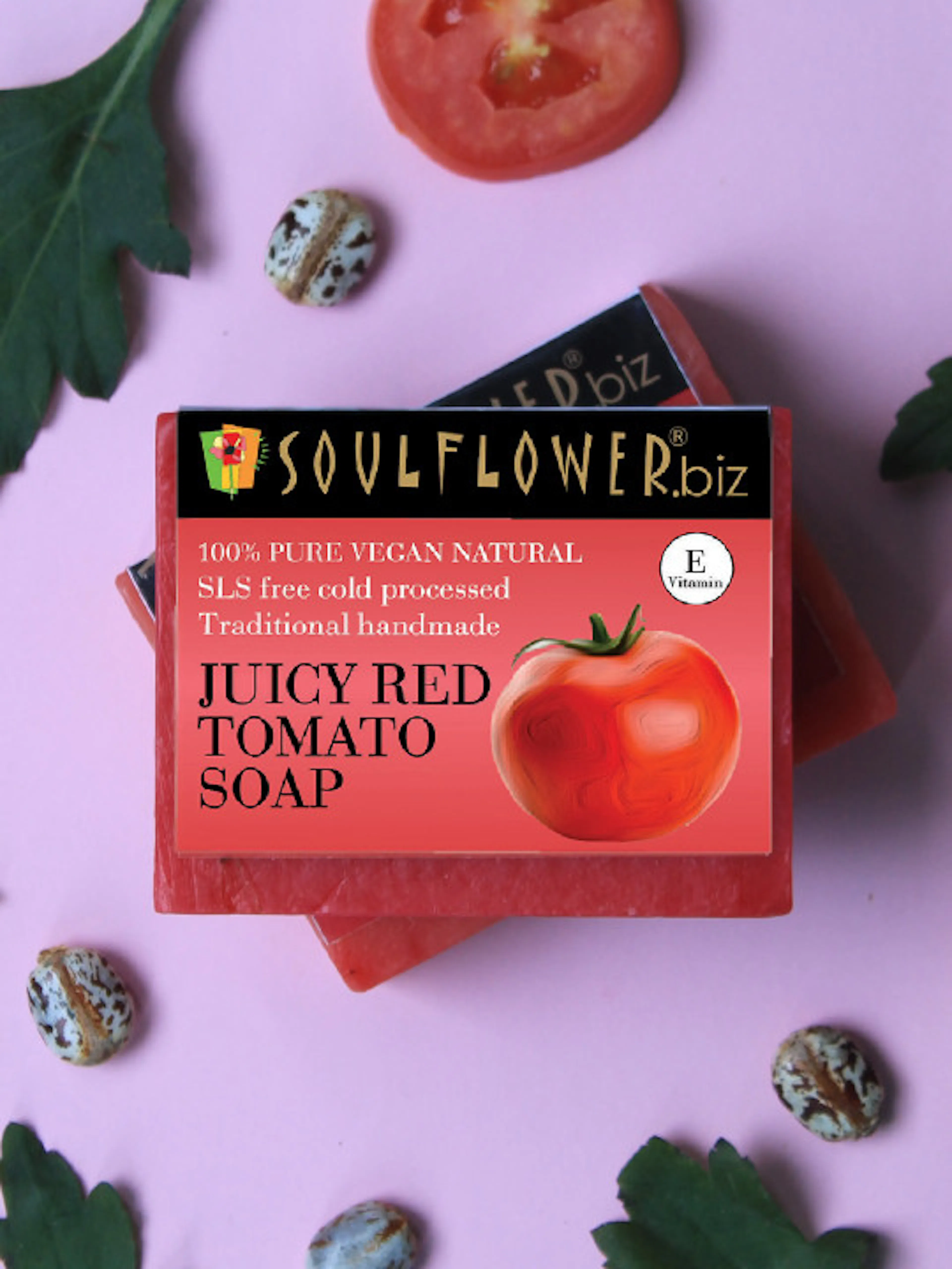 Soulflower Sustainable Unisex Pack of 2 Juicy Red Tomato Soaps