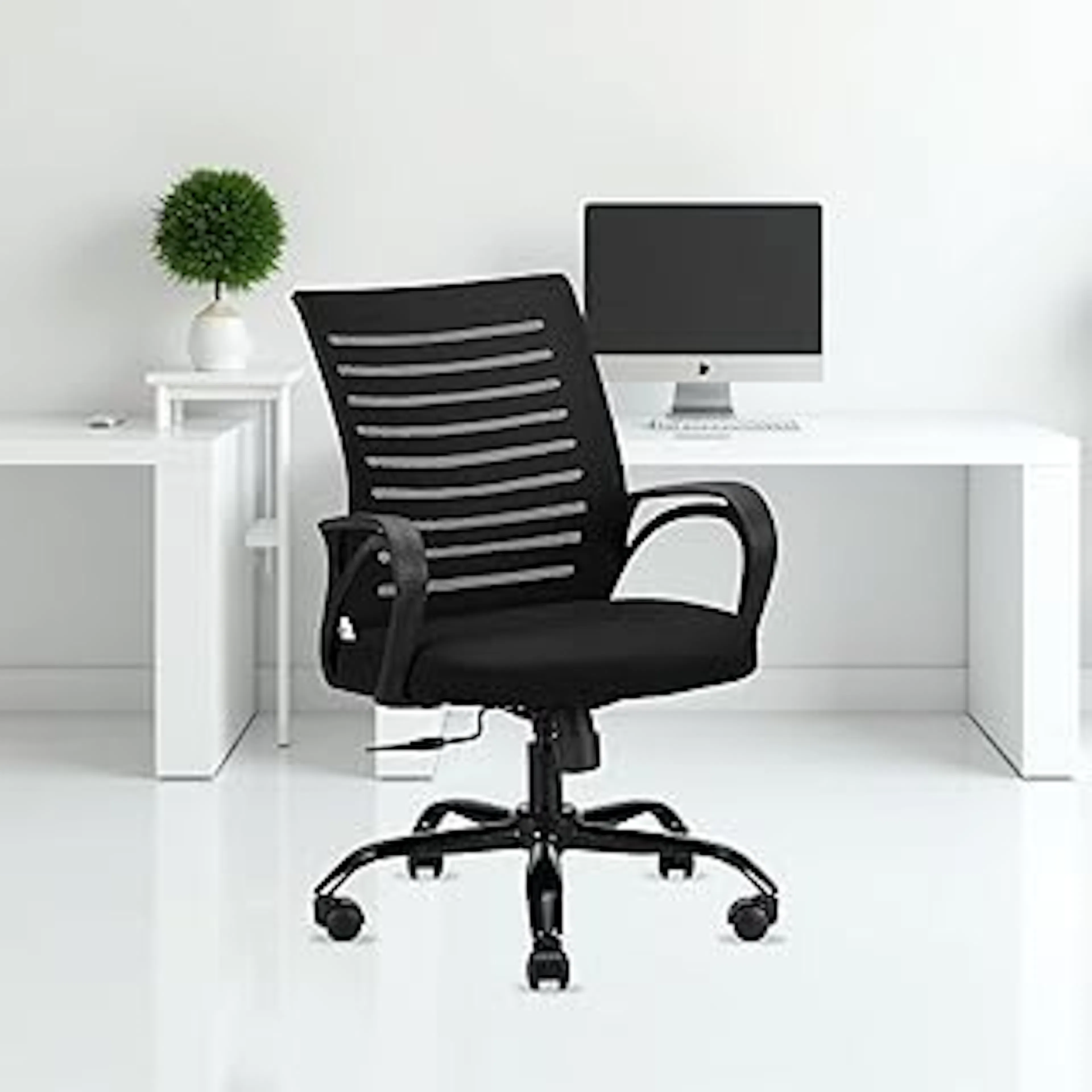 IAFA FURNITURE® Diego Mid-Back Mesh Office Chair | 3 Year Warranty | Ergonomic Study | Computer Chair with Revolving Base | Tilting & Height Adjustable Mechanism | Heavy-Duty Metal Base (Black) (DIY) Office