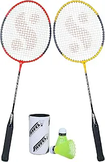 Silver's SB-100 Combo-5 (2 Badminton Rackets + 2 Pcs Plastic Shuttle) Red-Yellow